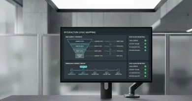 Primer plano de una interacción táctil sobre un mapa digital interactivo de flujos transaccionales e indicadores comerciales de conversión.