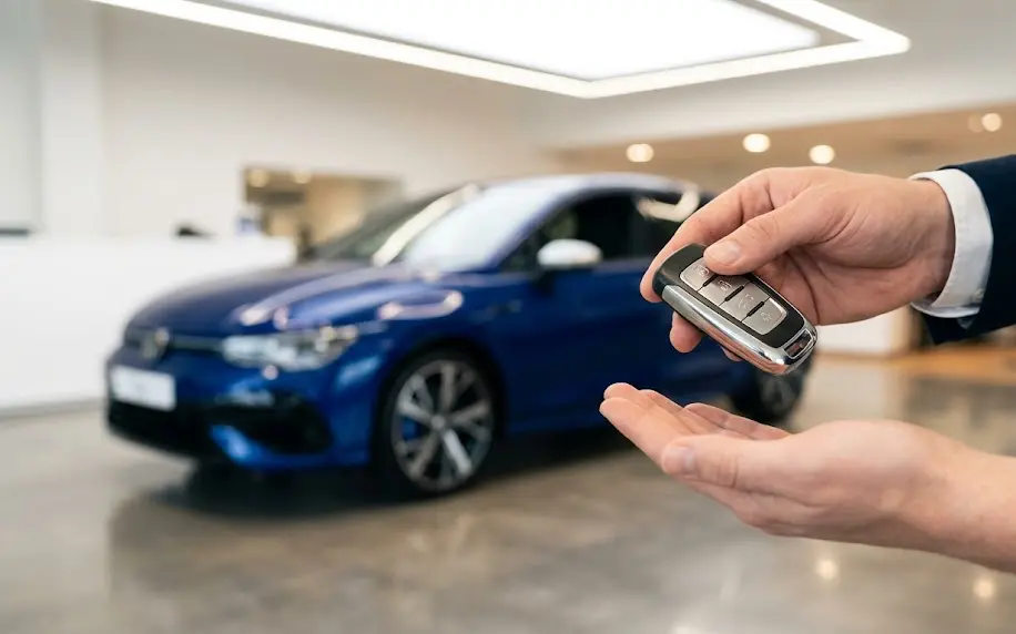 Detalle de la entrega de llaves al comprar autos 0km en Uruguay en un concesionario multimarca de confianza.