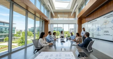 Ingenieros de sistemas analizando diagramas de topología de red híbrida conectados a proveedores de servicios en la nube.