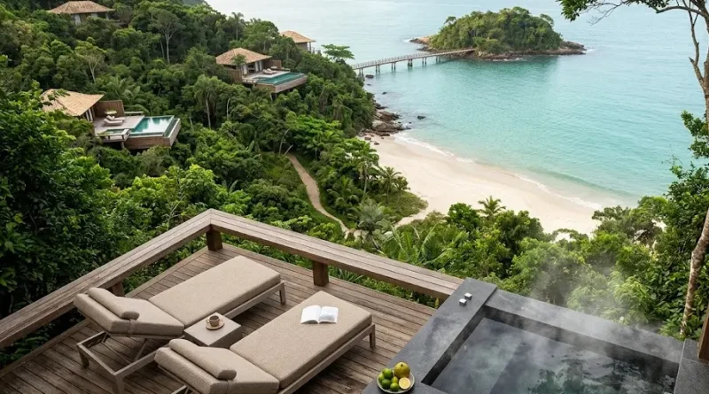 Pareja descansando en un hotel cinco estrellas calificado entre los mejores resorts de Sudamerica.