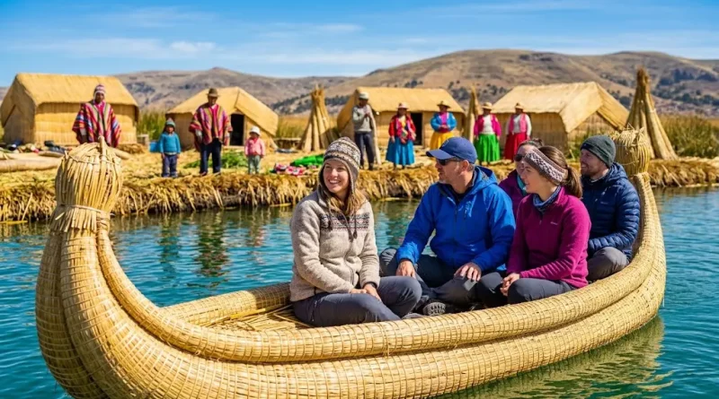 Recorrido en embarcación por las islas del lago titicaca puno apreciando las balsas tradicionales de totora.