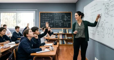 Profesor explicando conceptos avanzados de ciencias en un centro educativo para elevar la calidad de la educación en Uruguay.